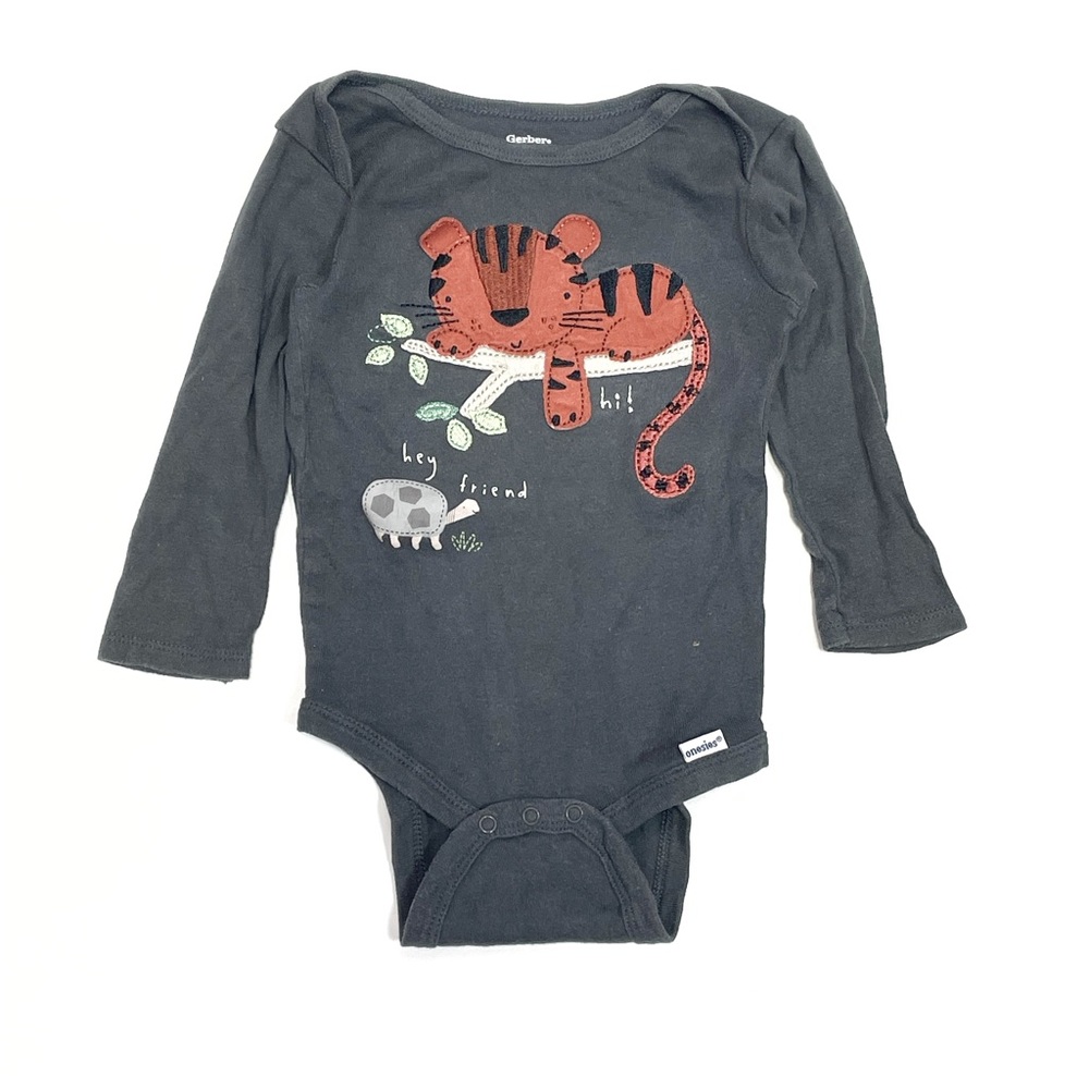 Gerber • tiger and turtle friend embroidered applique long sleeve onesie